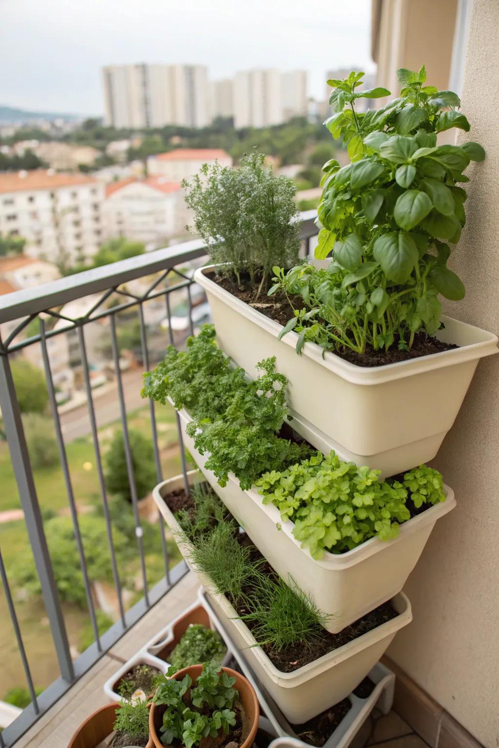 Stackable planters maximize space in small areas.