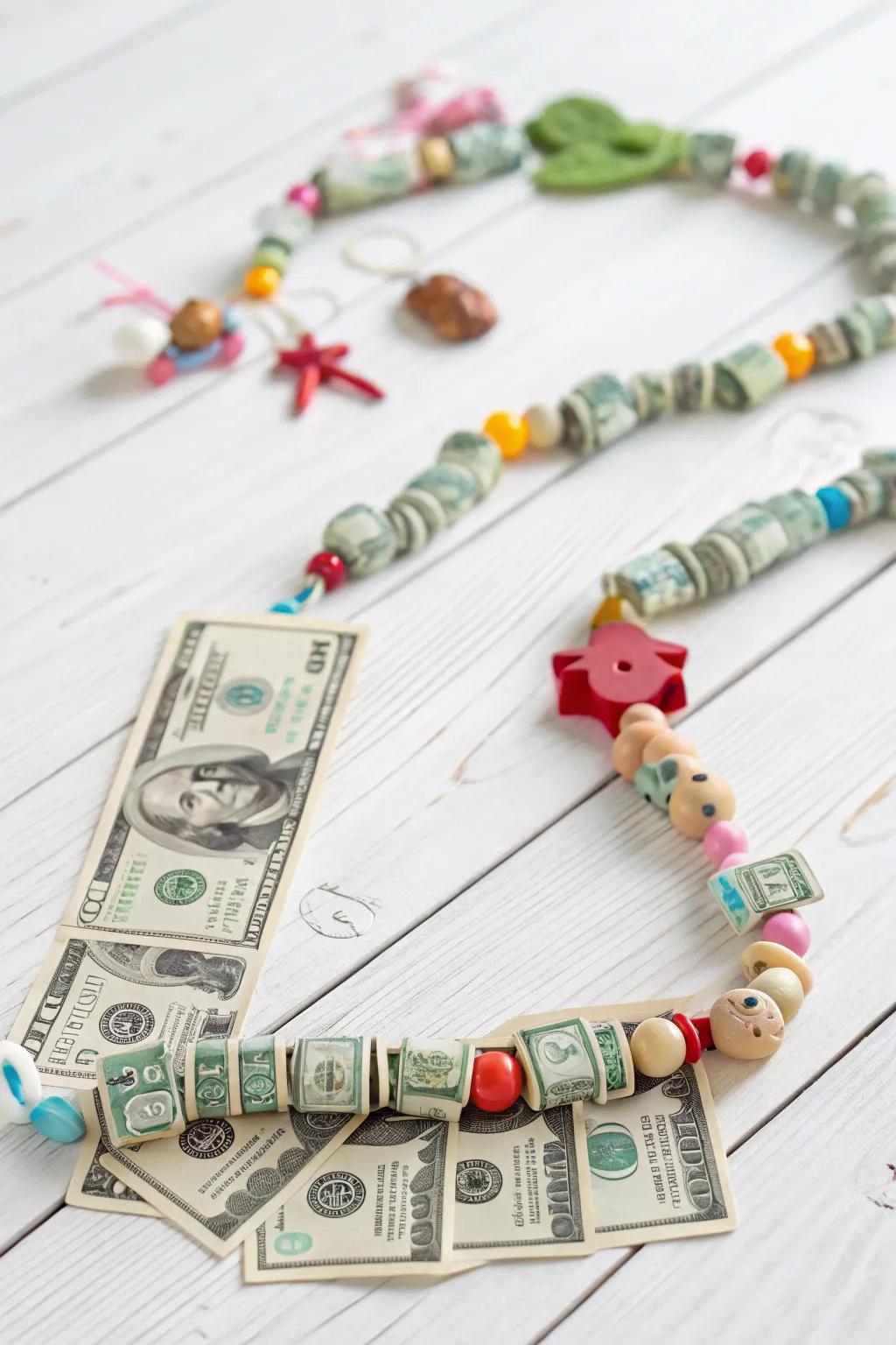 Whimsical Charm: A Playful Money Lei Perfect for Celebrating the Young at Heart