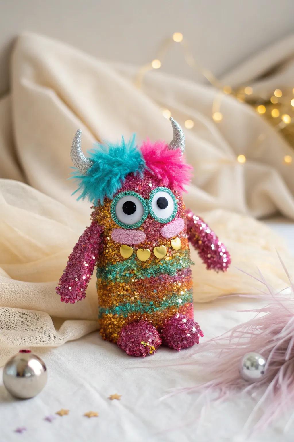 Add a touch of sparkle to your day with this charming glitter foam monster creation!