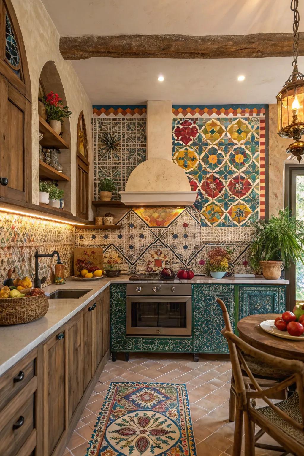 Moroccan mosaics infuse kitchens with exotic cultural flair.