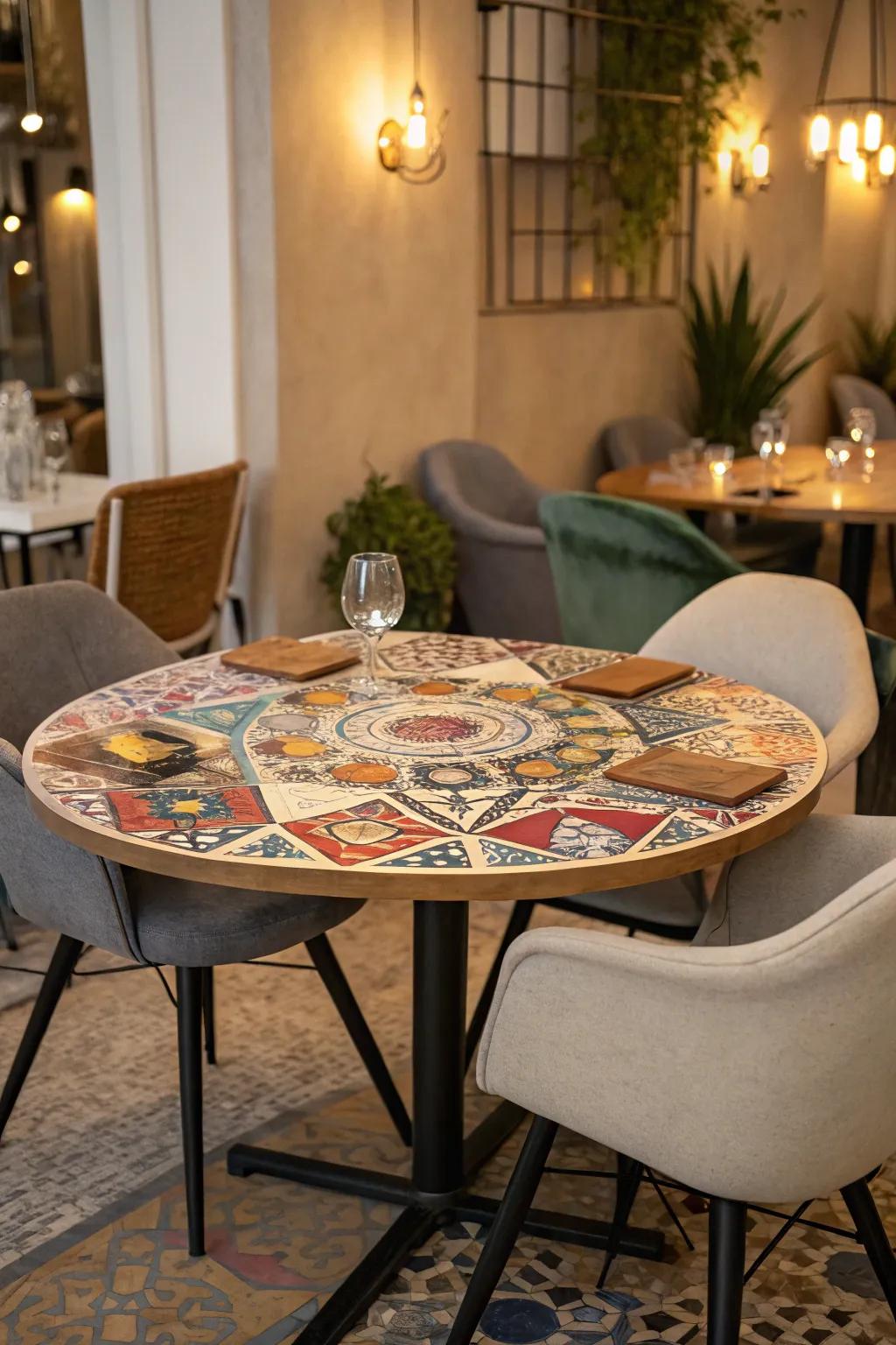 Mosaic-inspired furniture adds a unique twist to decor.