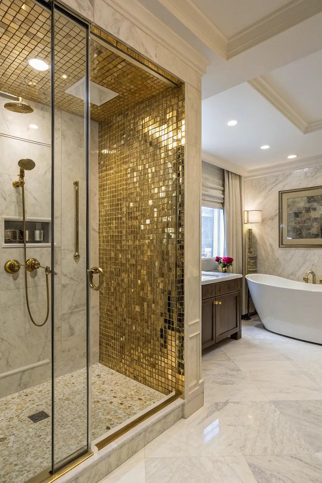 Gold highlights add a touch of opulence to this shower.