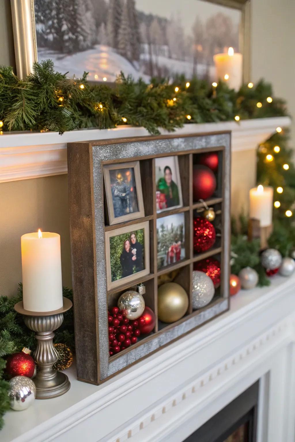 A festive holiday memory shadow box.