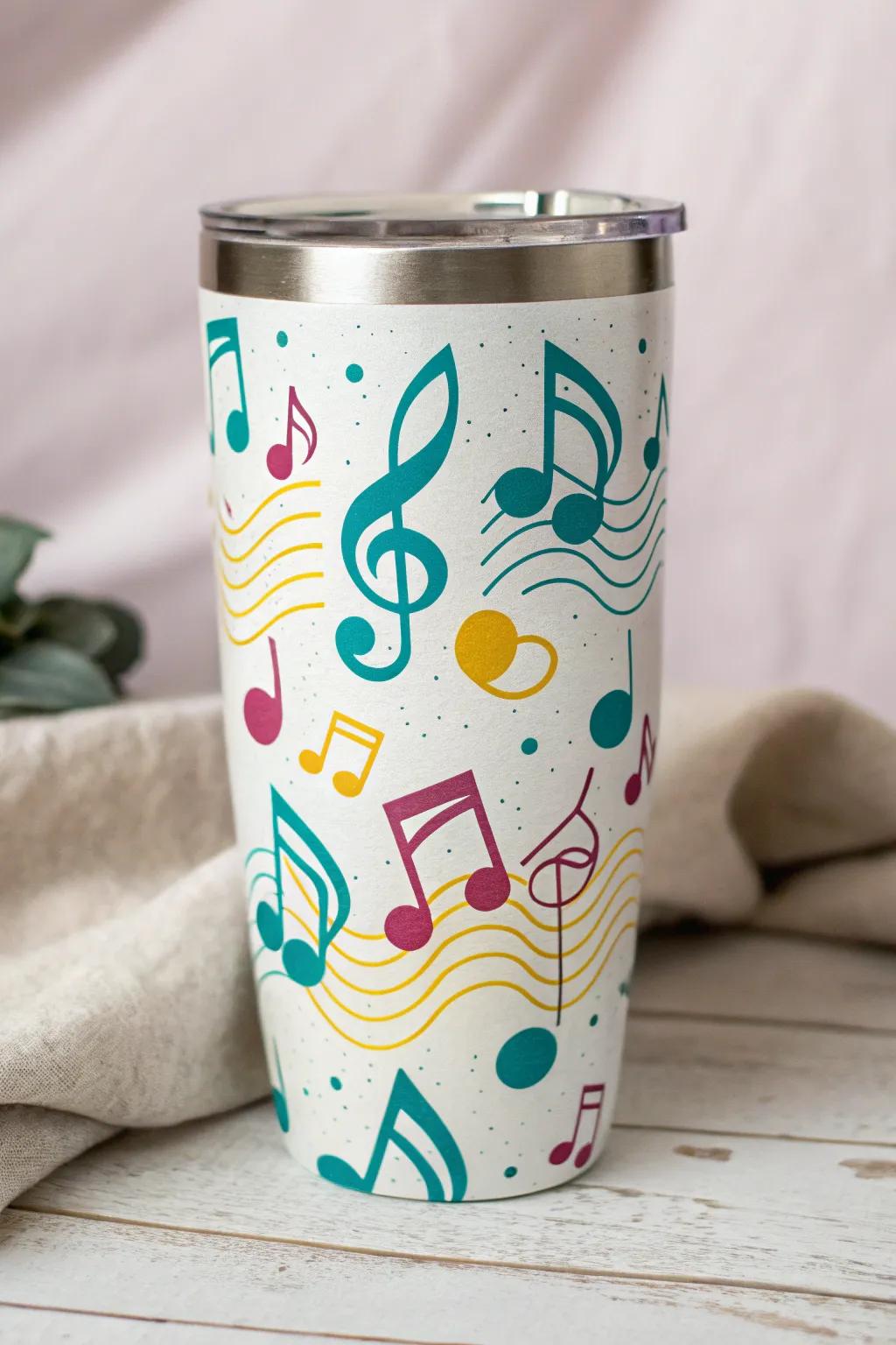 Add a pop of color to your day with this artful music tumbler! 🎶✨