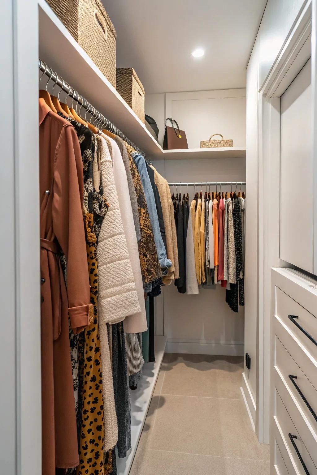 A freestanding rack adds style and easy access to favorite pieces.