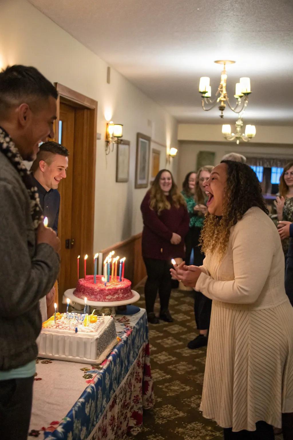 Guests trying to blow out candles in a fun and simple party game.