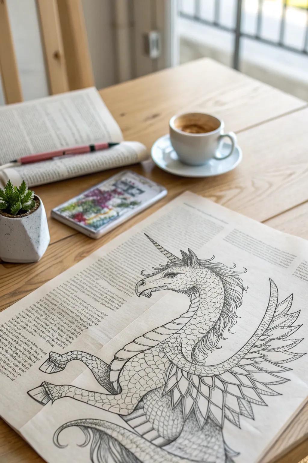 Unleash your imagination with whimsical newspaper creatures. ✨🦄🐉 #MinimalistArt #ScandiBoho