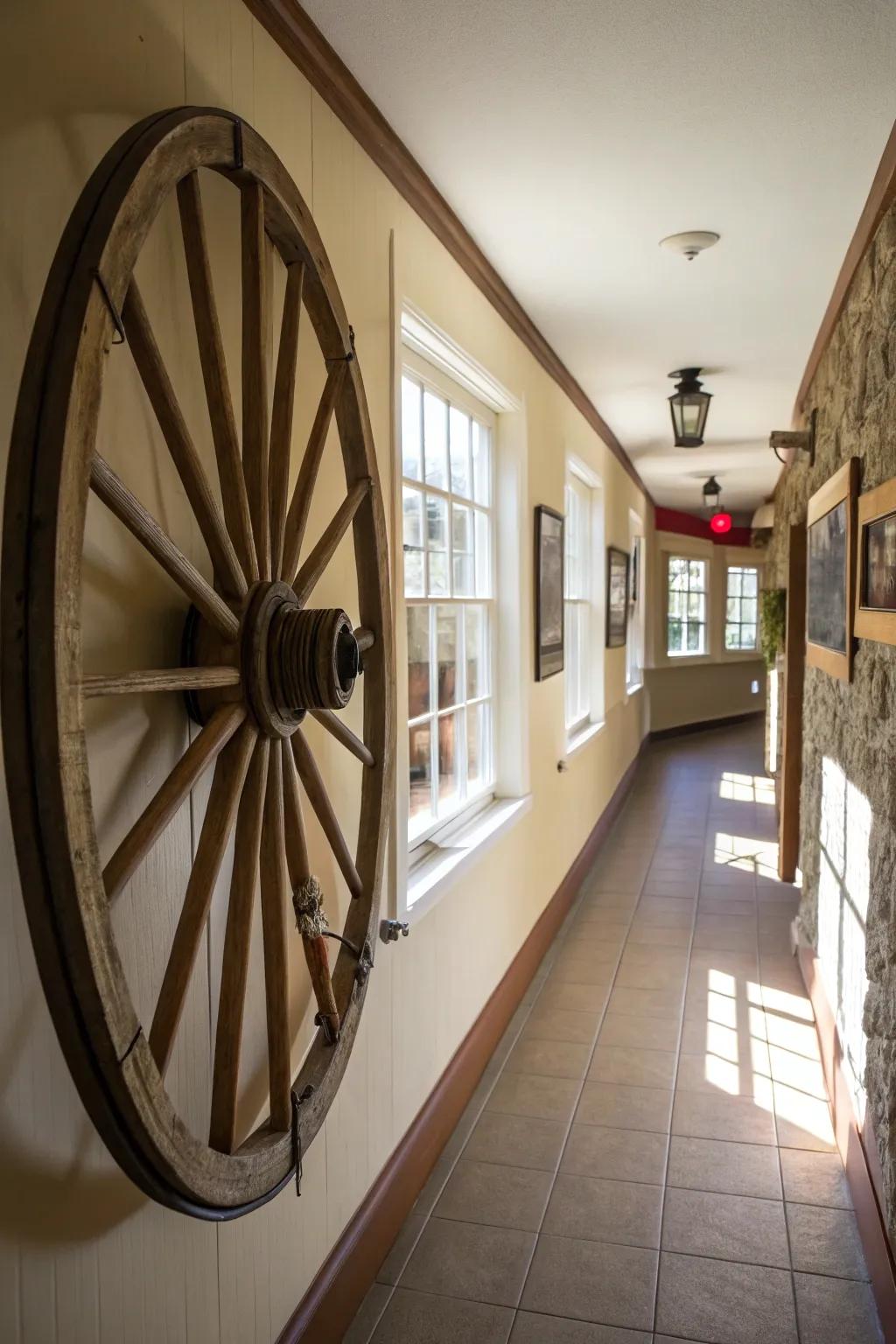 A wagon wheel picture frame is a unique way to display memories.