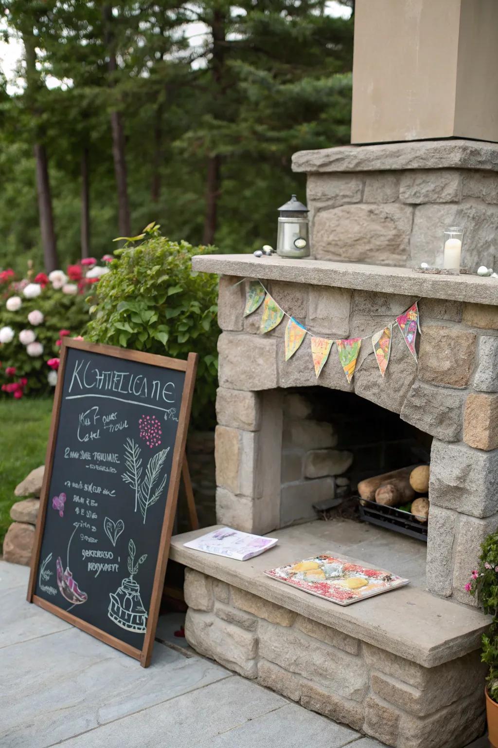 A versatile chalkboard mantel for messages and creativity.