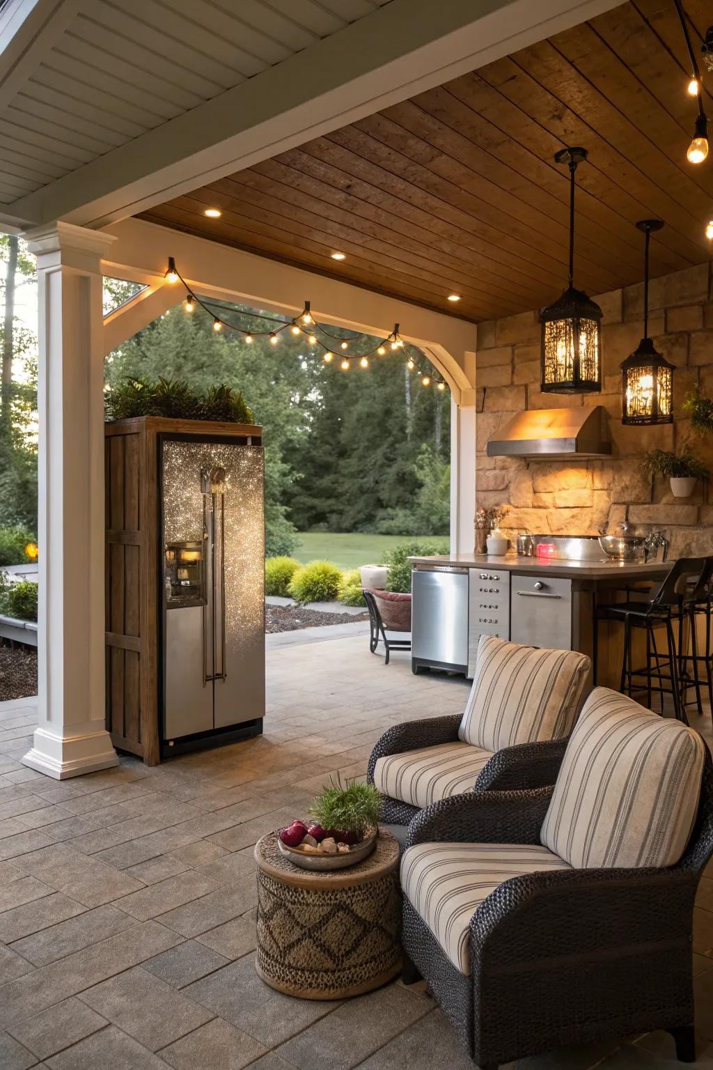 A covered patio offers protection and year-round enjoyment for your outdoor fridge.