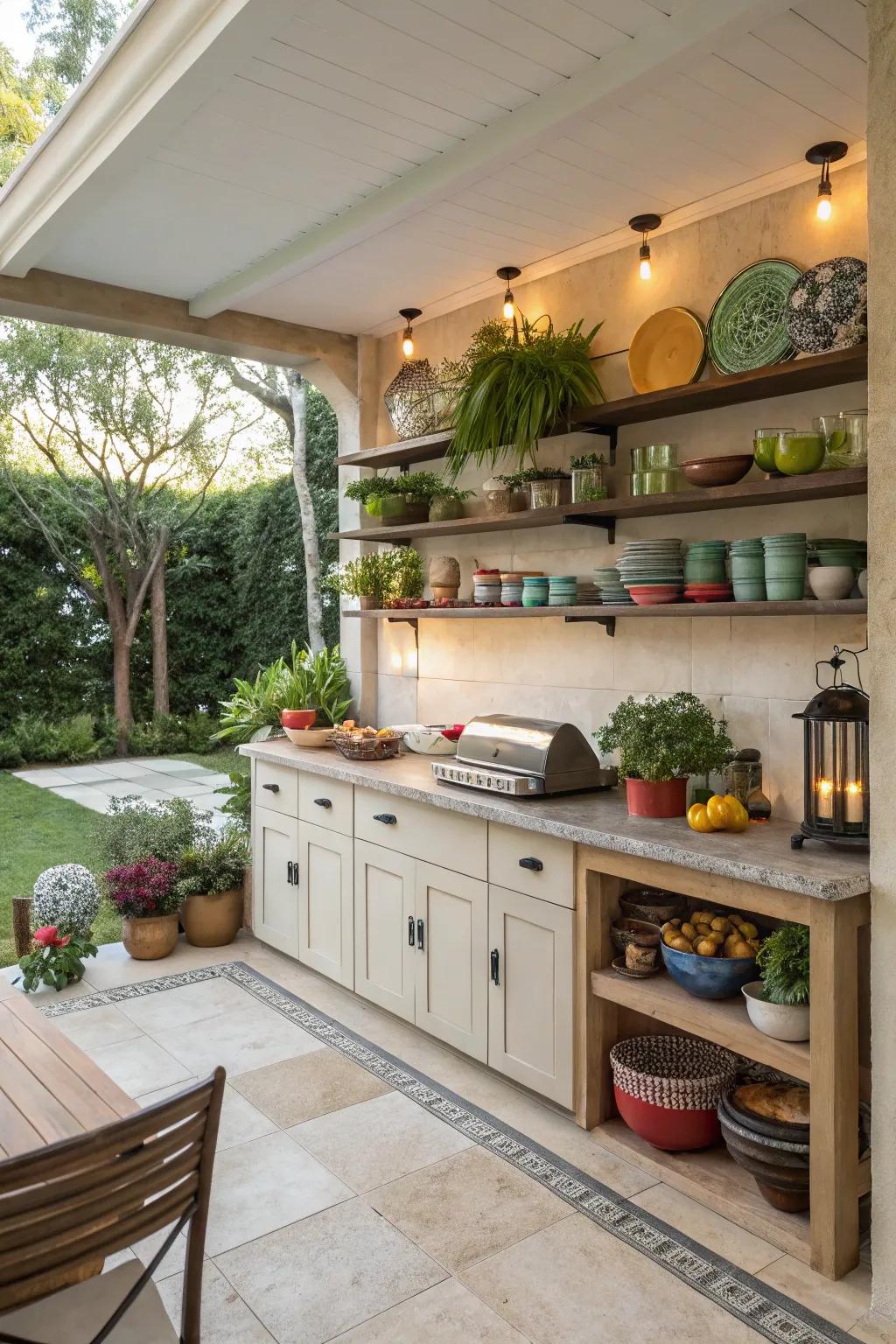 Open shelving adds a modern touch to your kitchen.