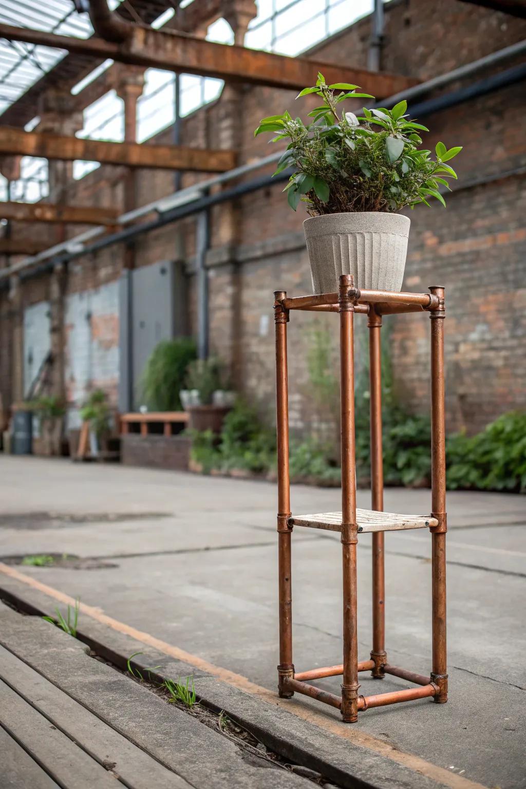 Add industrial chic with a copper pipe plant stand.