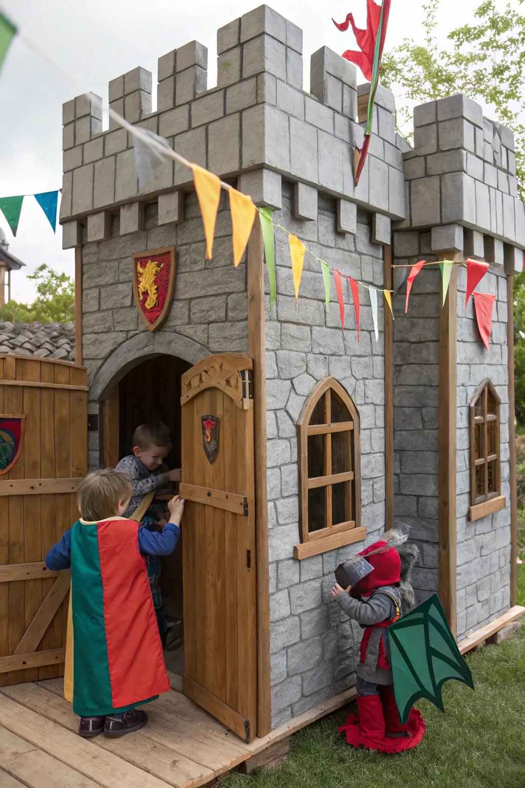 A medieval knight's playhouse for chivalrous backyard quests.