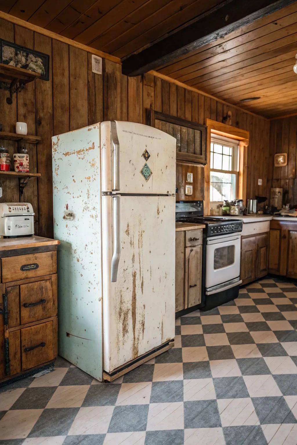 A distressed finish adds rustic farmhouse charm to your kitchen.