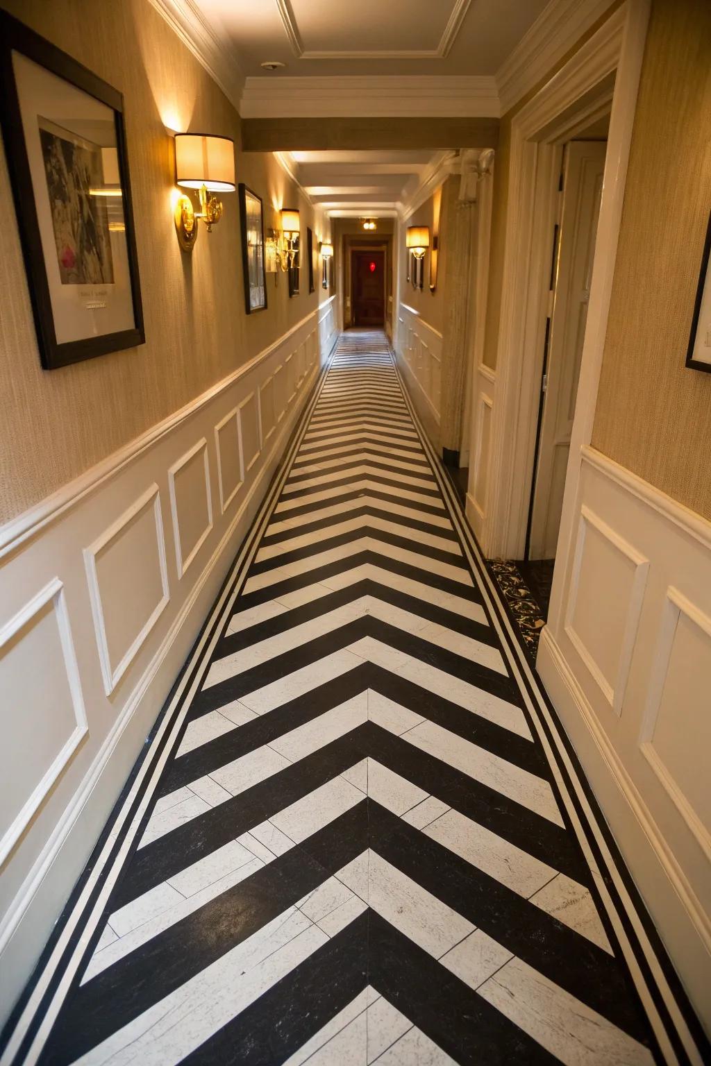 Transform your space with bold stripes: a masterclass in painted floor artistry.