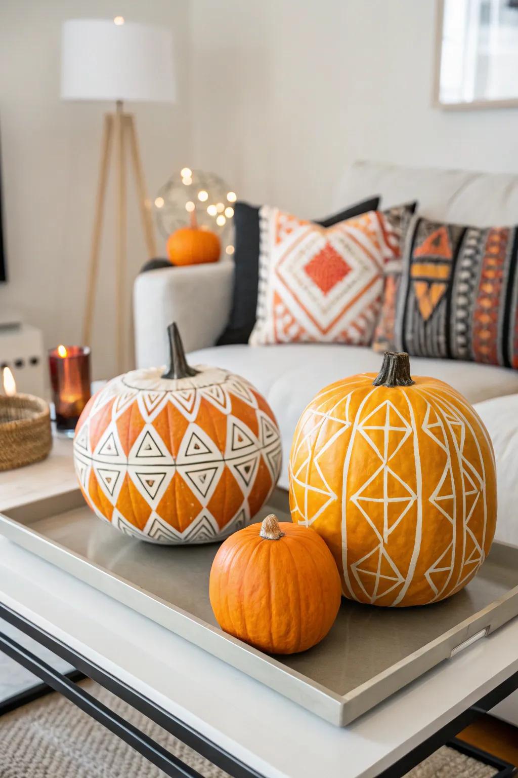 Geometric pumpkins add a stylish and modern flair.