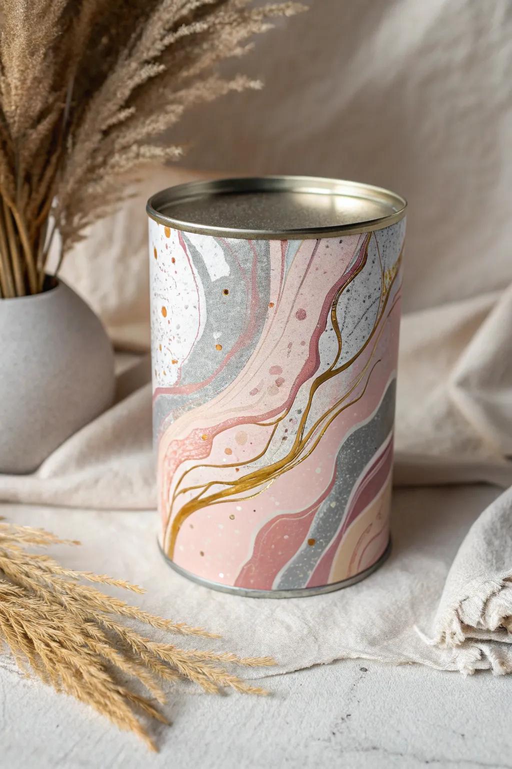 Embrace the beauty of abstract art with this unique, hand-painted can. Each swirl tells its own story.