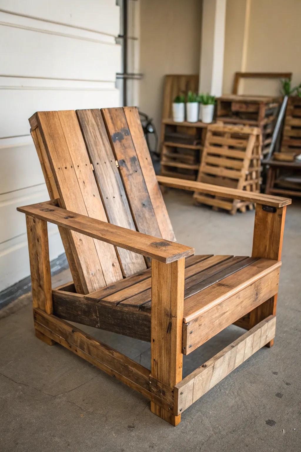 Transform waste into wonder with this eco-friendly pallet chair, a perfect blend of style and sustainability.