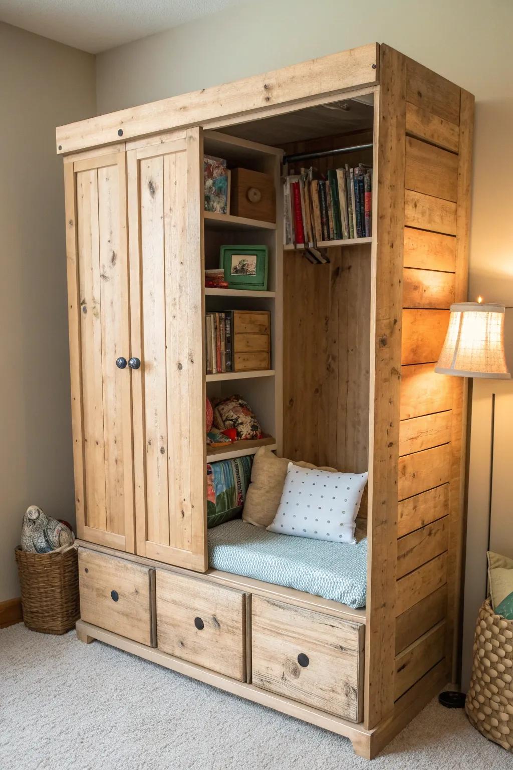 Transform pallets into a charming closet for kids that sparks imagination and creativity.
