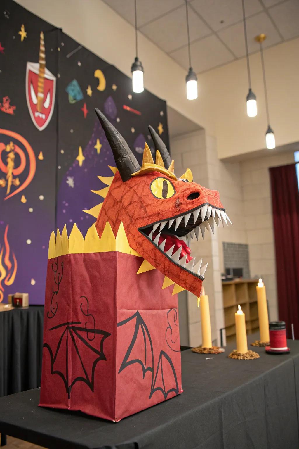 A fierce dragon puppet for epic adventures.