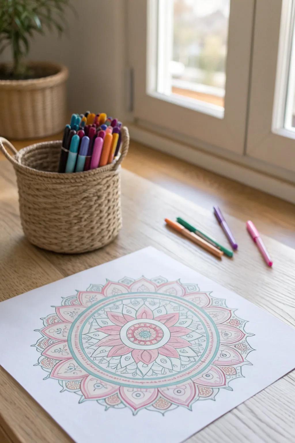 Embrace tranquility with mindful mandala coloring.