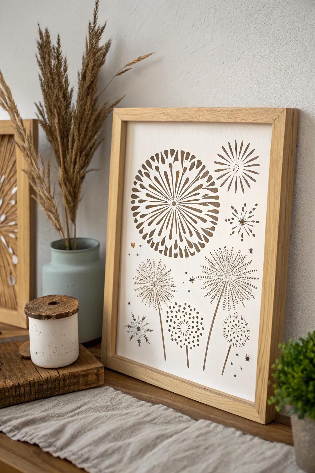 Elevate your space with the enchanting contrast of silhouette fireworks art. #ScandinavianBoho #PaperCrafts