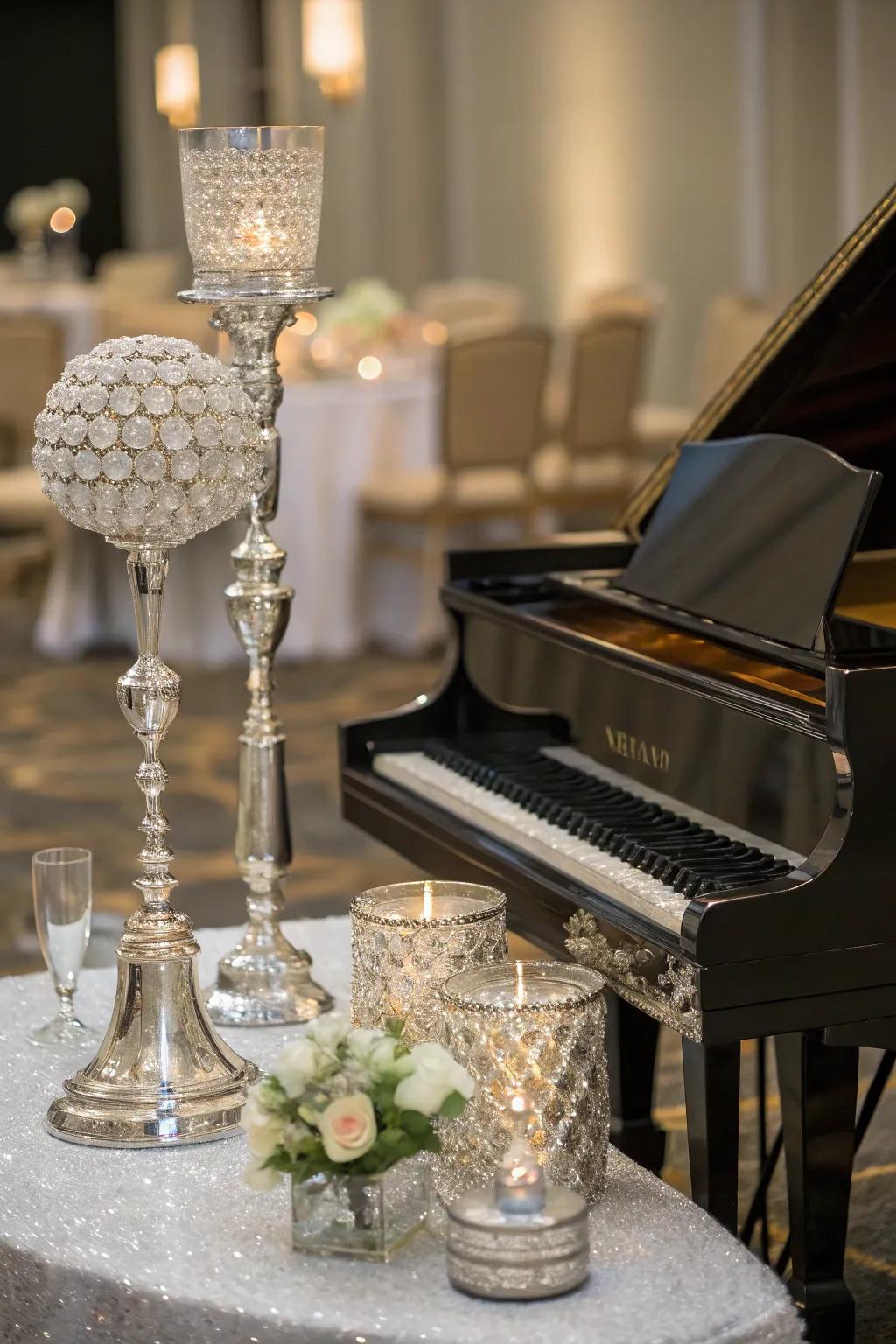 Glamorous elements add luxury to the piano setting.