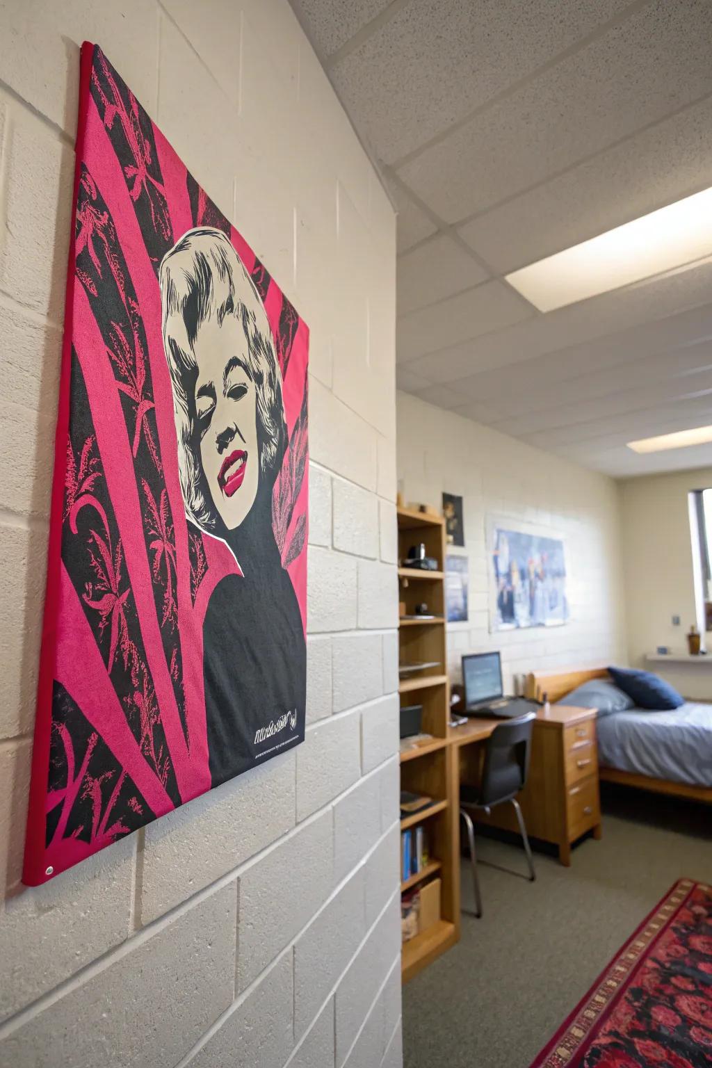 Bold pink and black artwork creating a focal point.