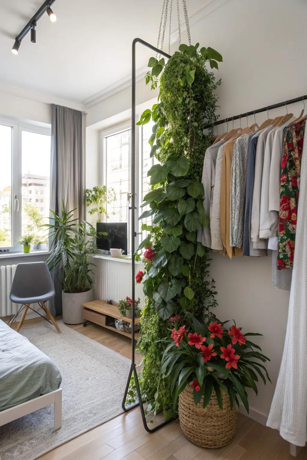 Define spaces with a hanging plant rail.