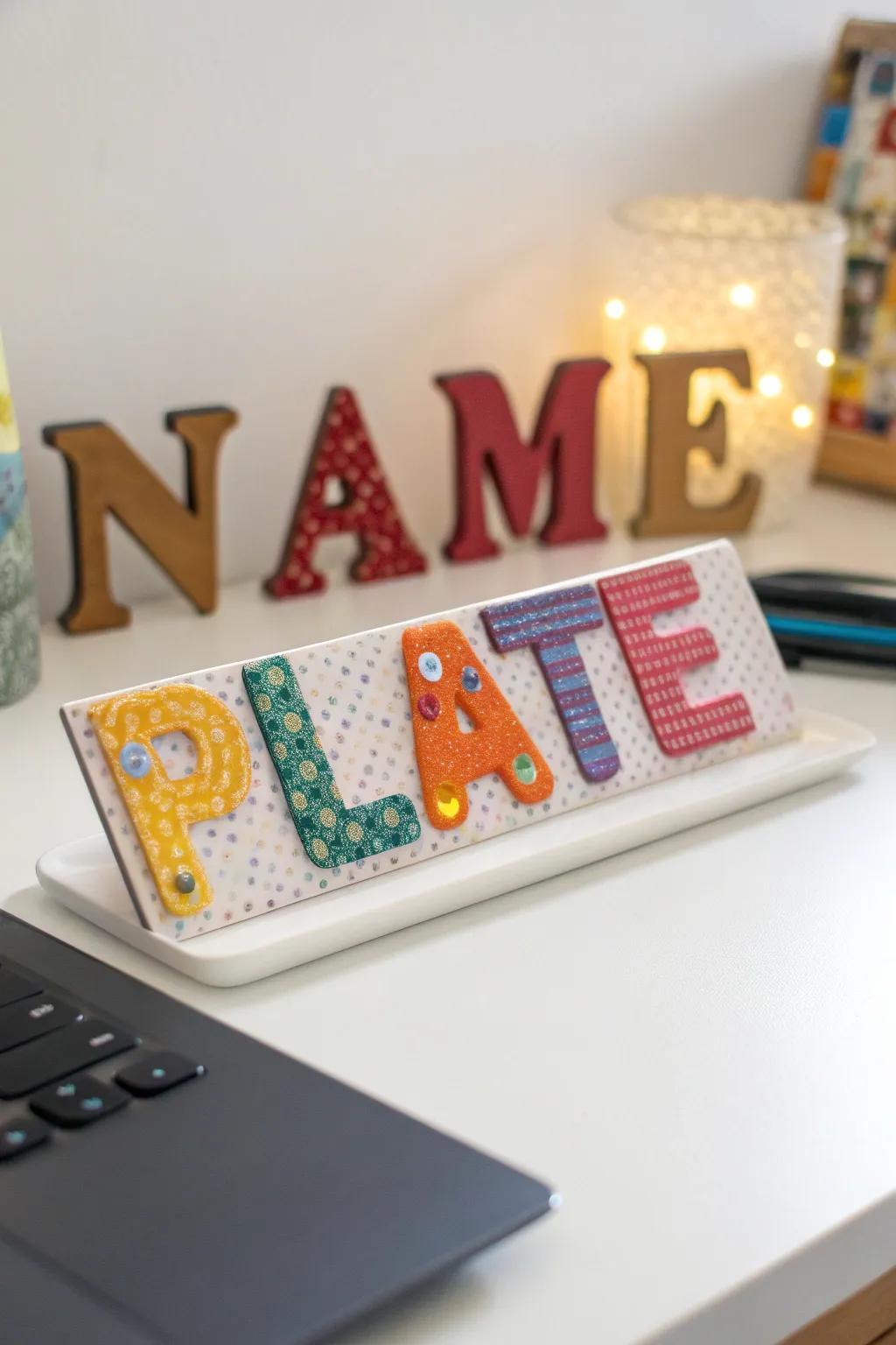 Claim your space with personalized polymer clay name plates.