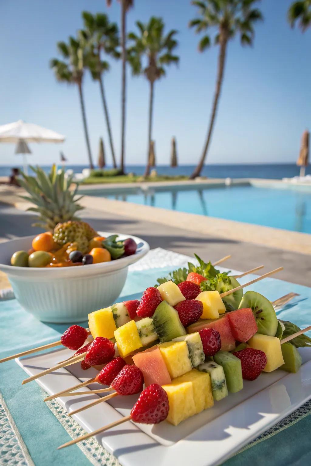 Tropical fruit skewers offer a healthy and vibrant treat.