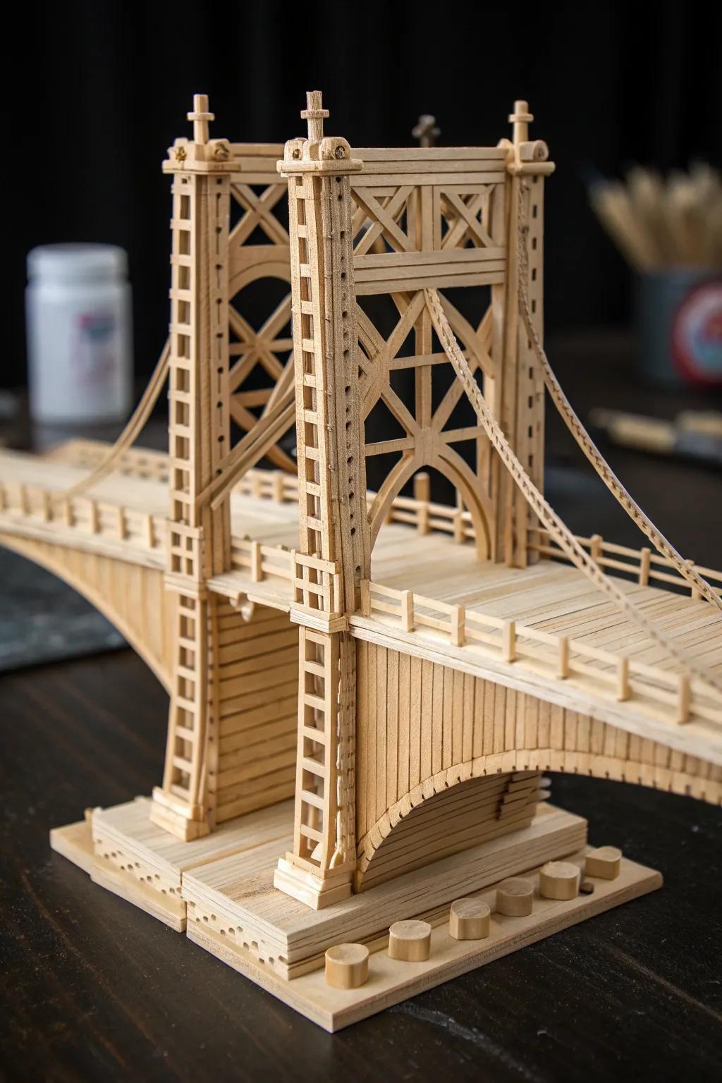Elevate your craft with this stunning popsicle stick bascule bridge model.