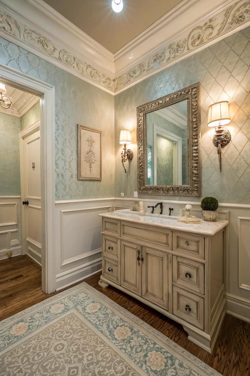 Architectural details add elegance and sophistication to your powder room.