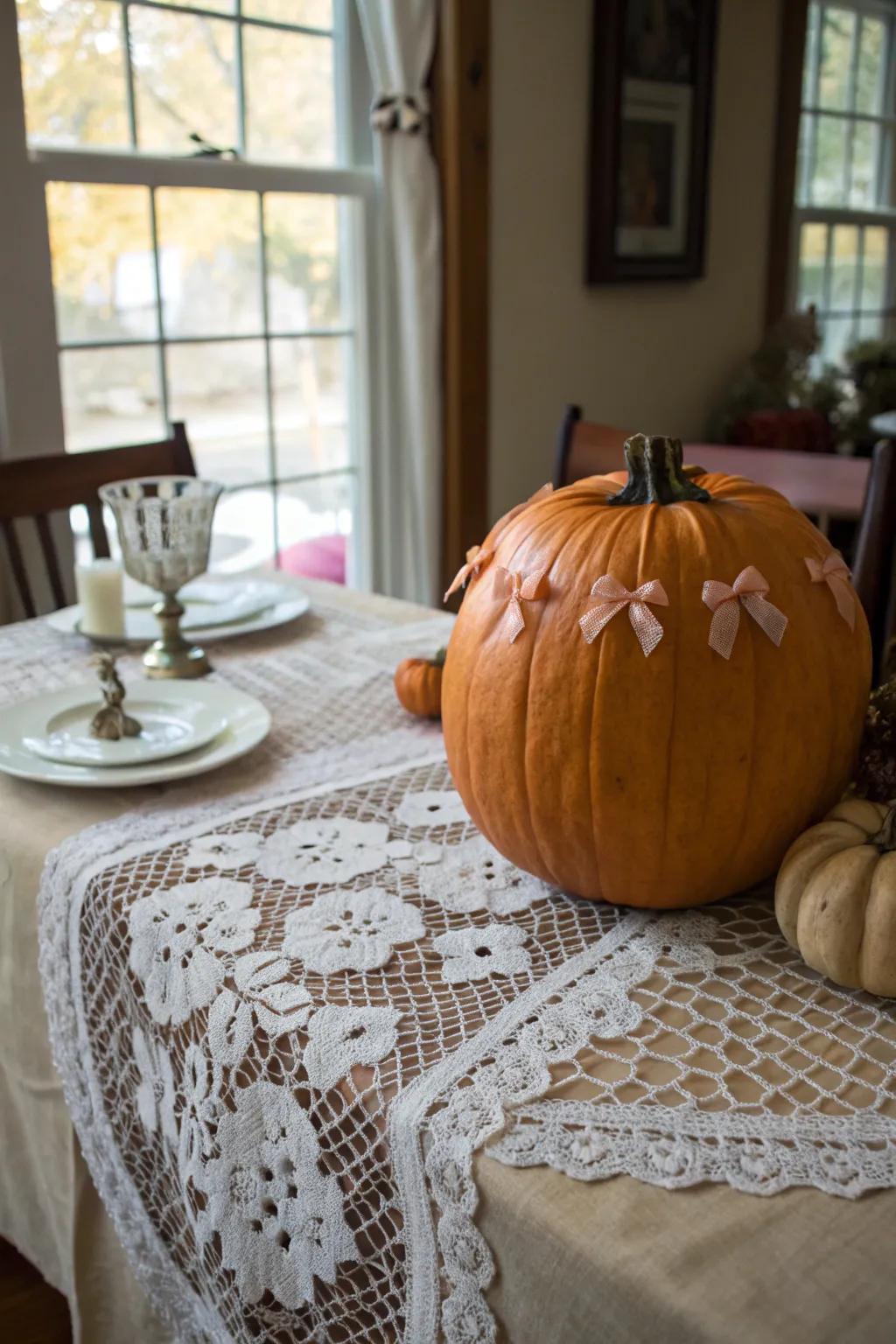 Tiny bows add a delicate and refined touch to any pumpkin.