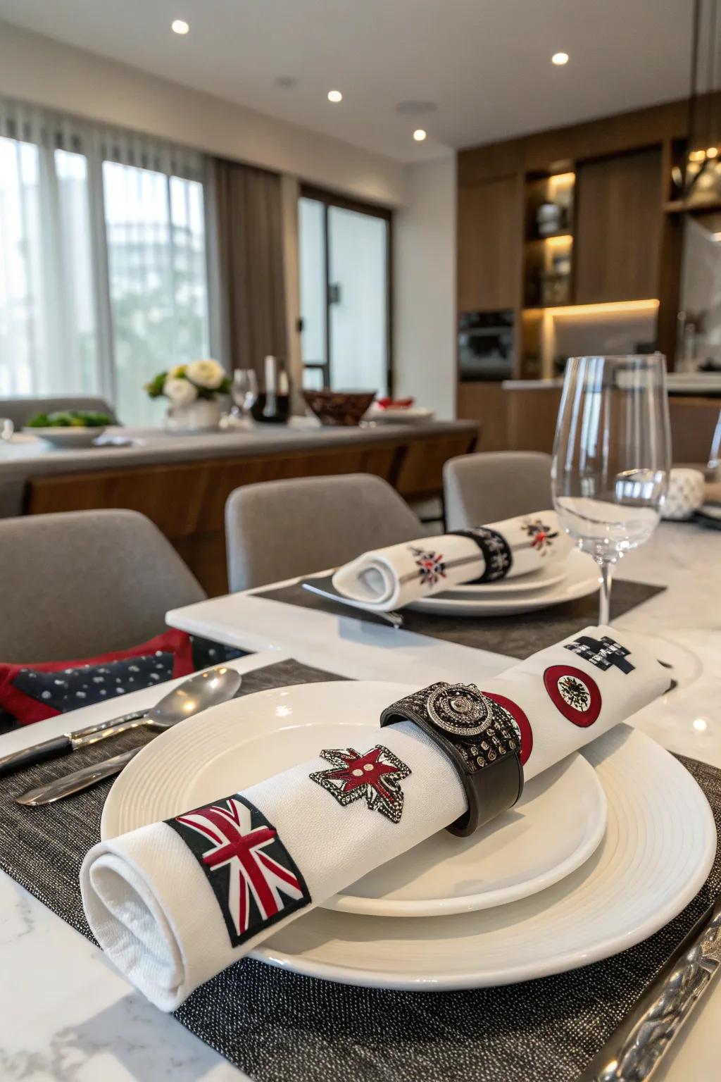 Elevate your dining decor with punk patch napkin rings.