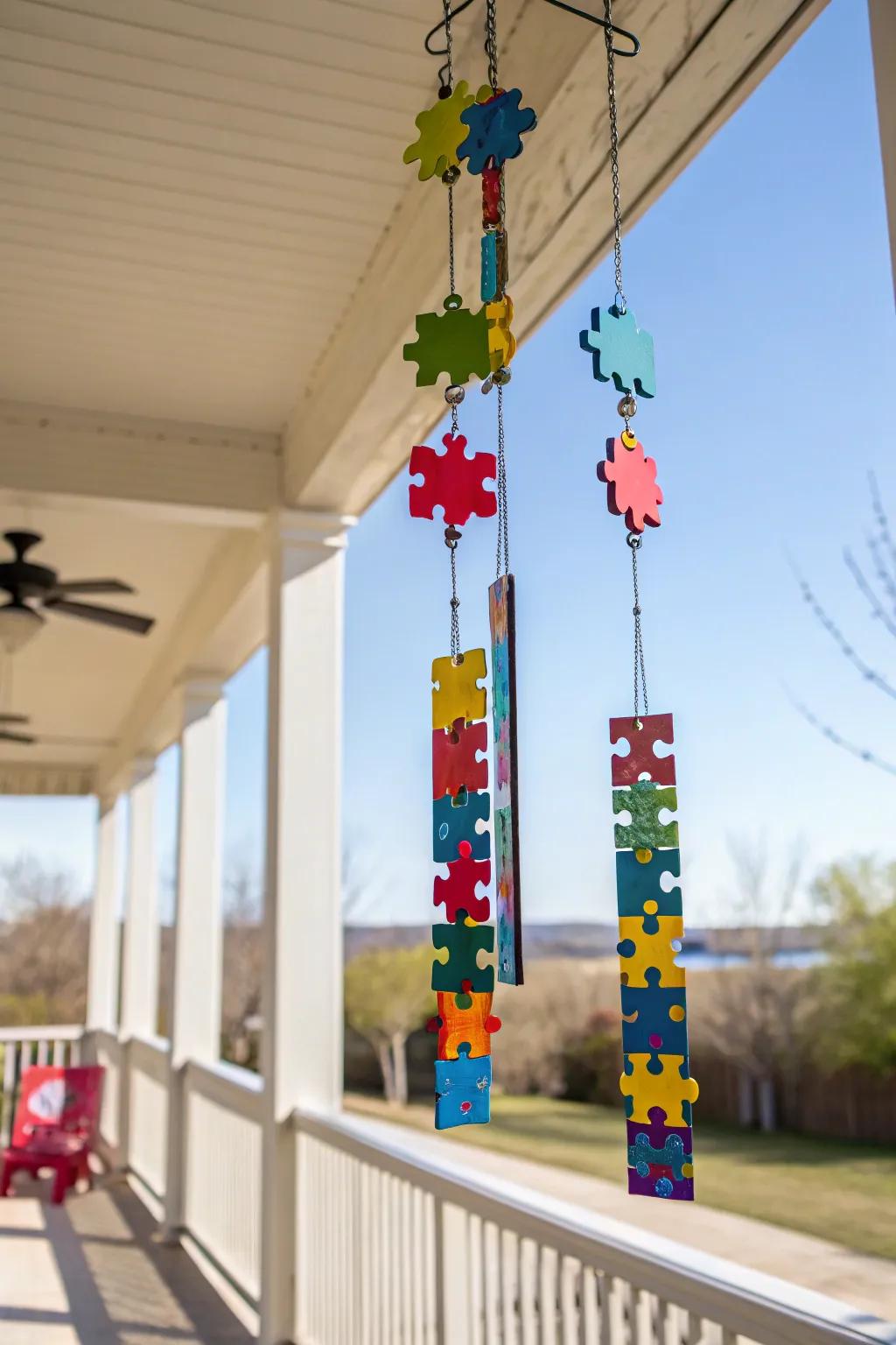 Enjoy the music of the wind with puzzle piece chimes.