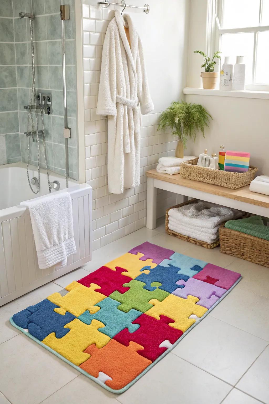 Puzzle piece bath mats make bath time more fun for everyone.