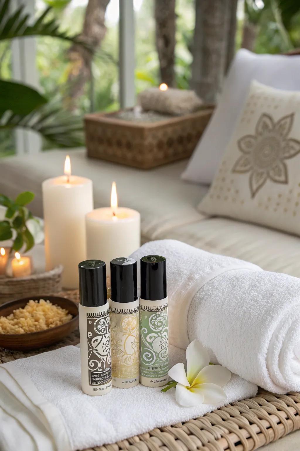 Mini aromatherapy roll-ons: a soothing and luxurious gift for guests.