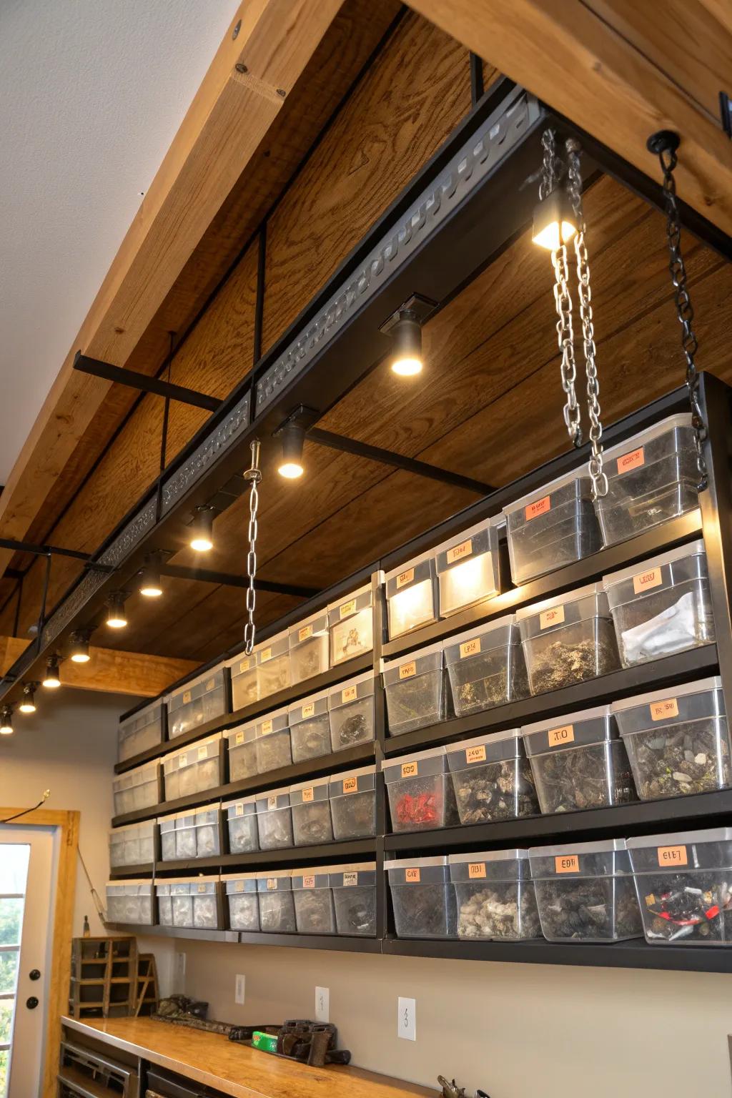 Elevate your workshop game with stylish and efficient overhead storage for your ratchets.