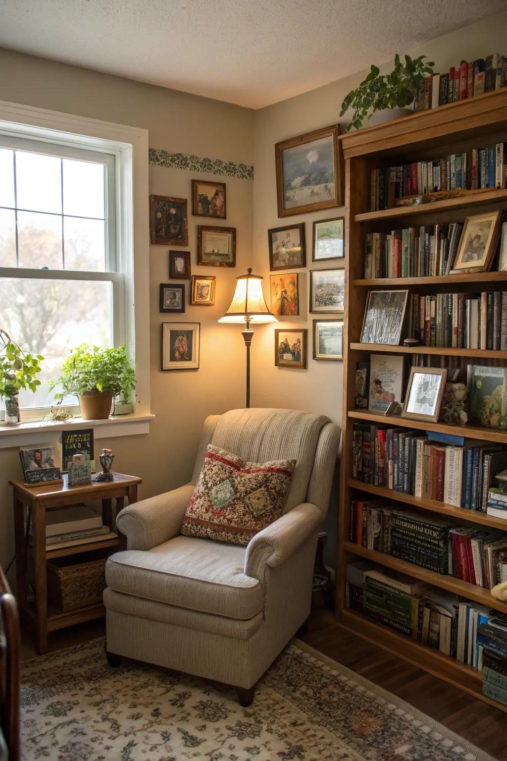 Sentimental decor adds personal warmth to your reading room.