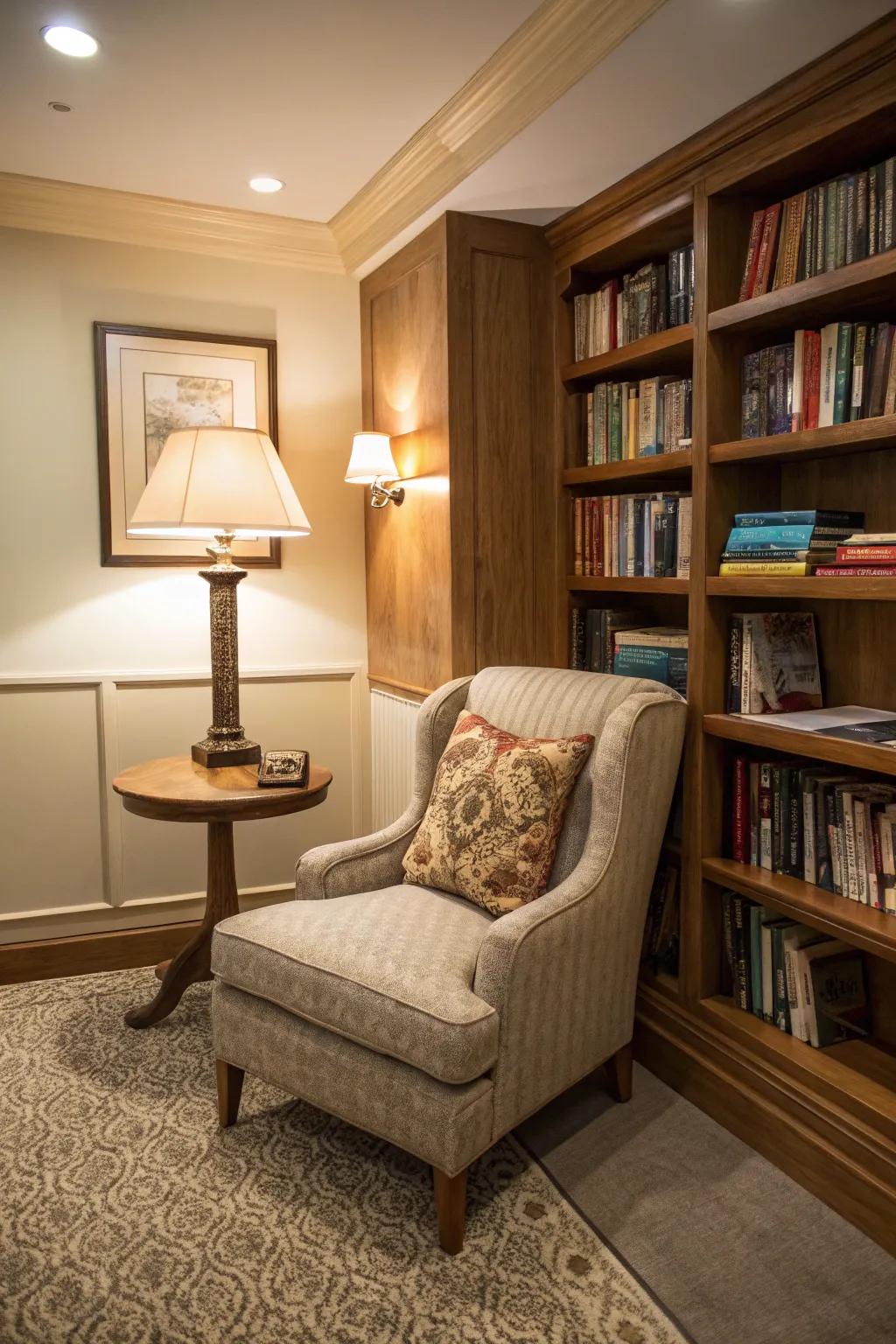 Create a cozy reading nook with perfectly placed recessed lighting.