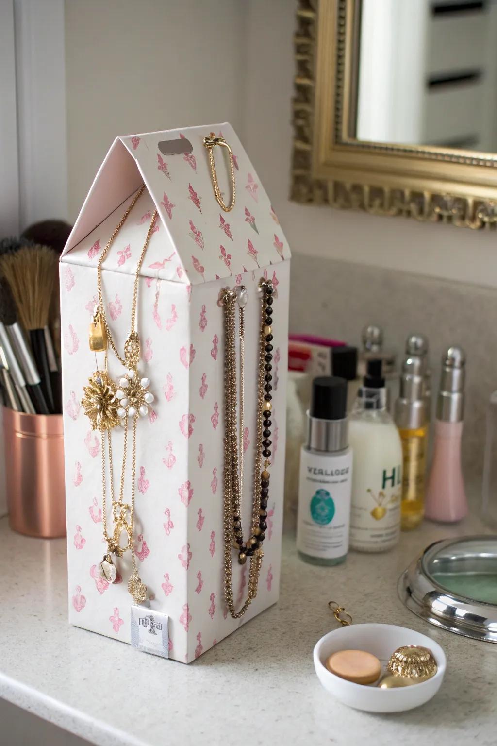 Organize your accessories with creative milk carton holders.