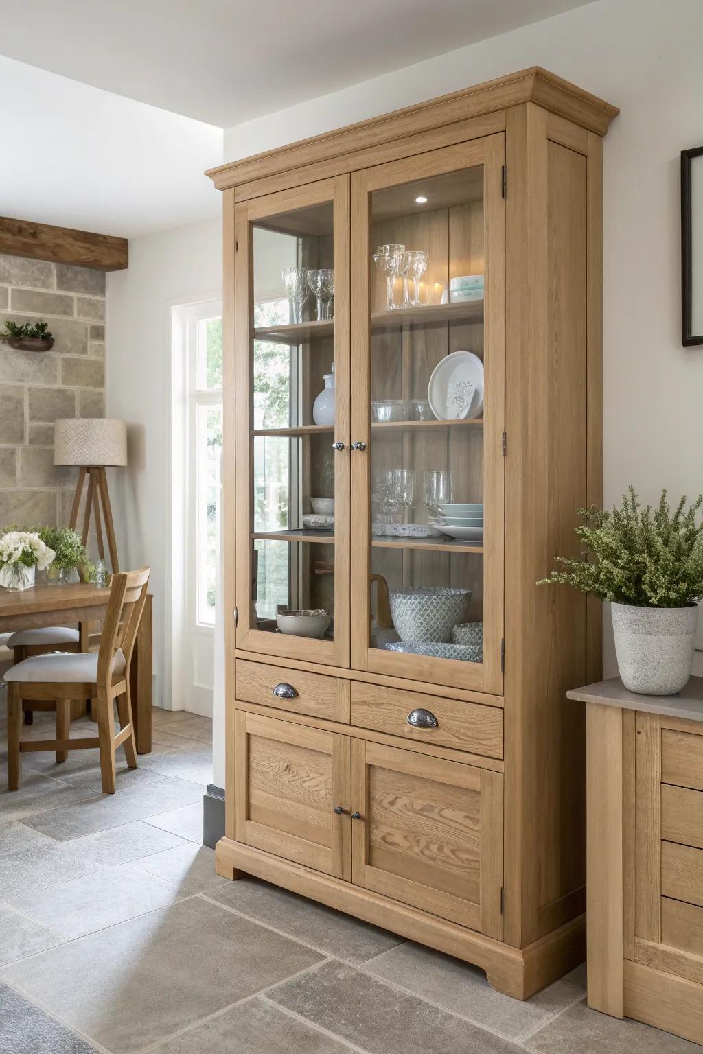 Transform your kitchen with a chic display cabinet – where elegance meets simplicity.