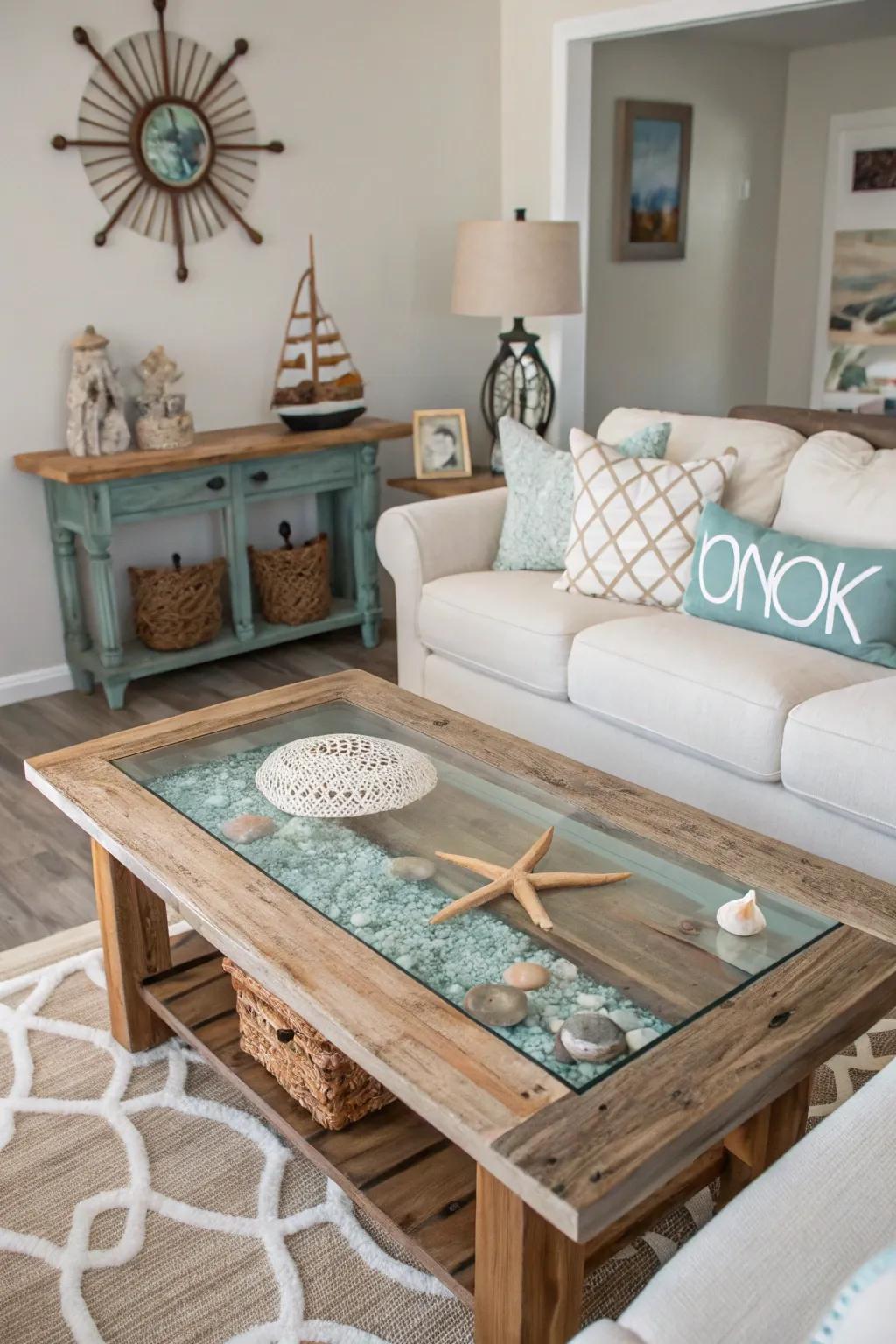 Bring coastal vibes indoors with driftwood river tables.