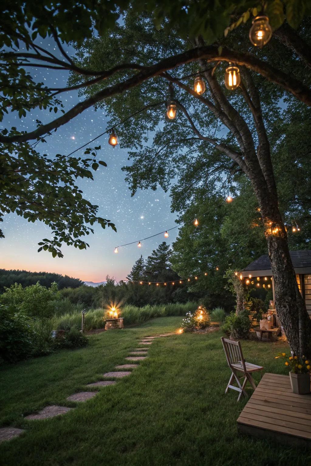 A secluded spot with twinkling lights feels magical.