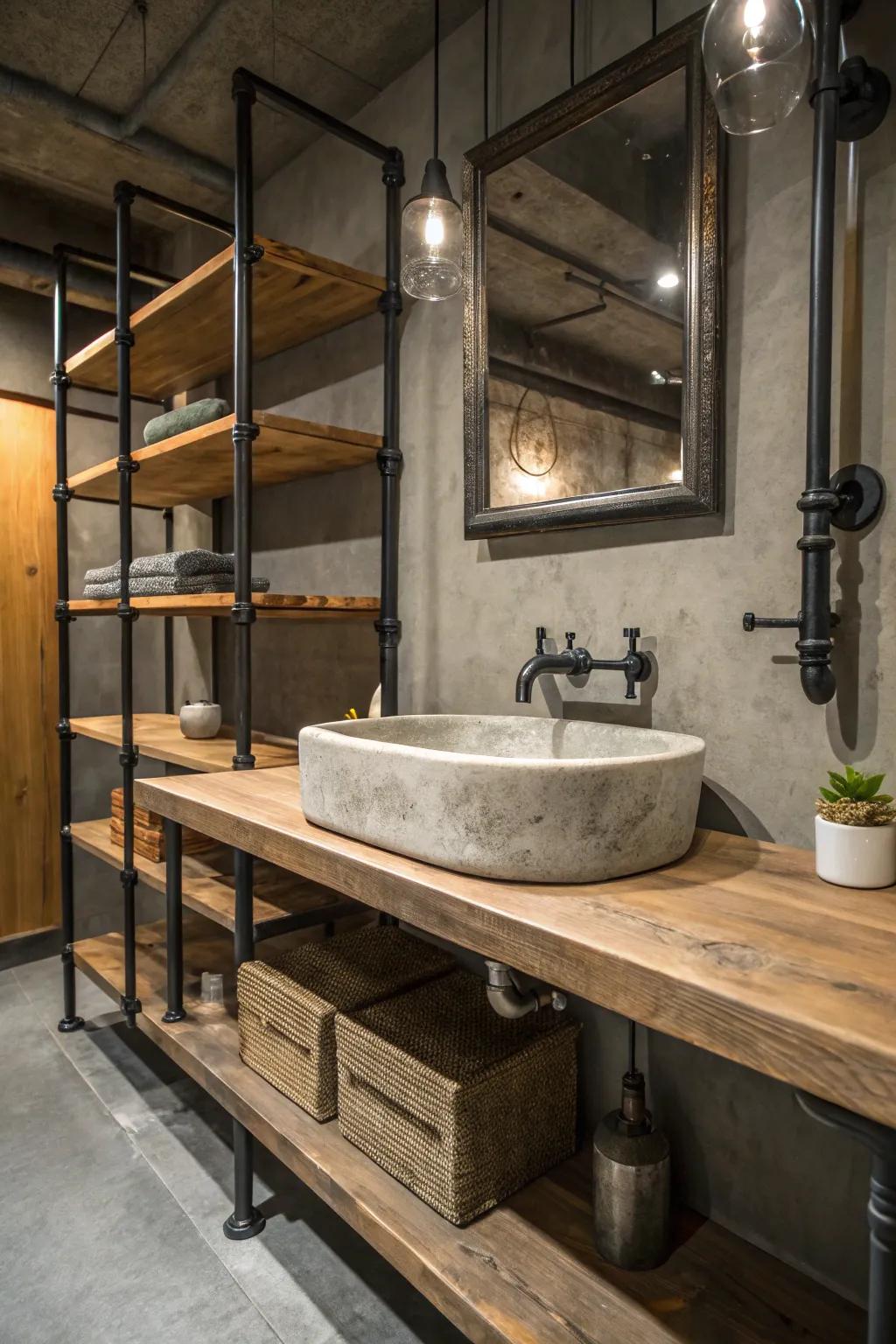 Reclaimed materials add warmth and history to industrial designs.