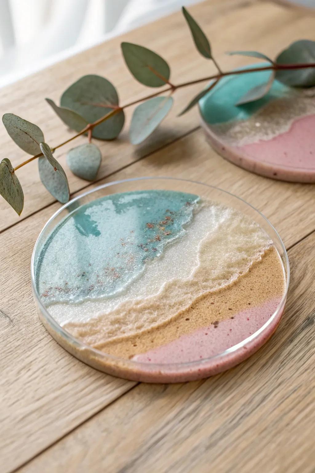Elevate your coffee table with handcrafted sand art coasters that blend simplicity and natural beauty.