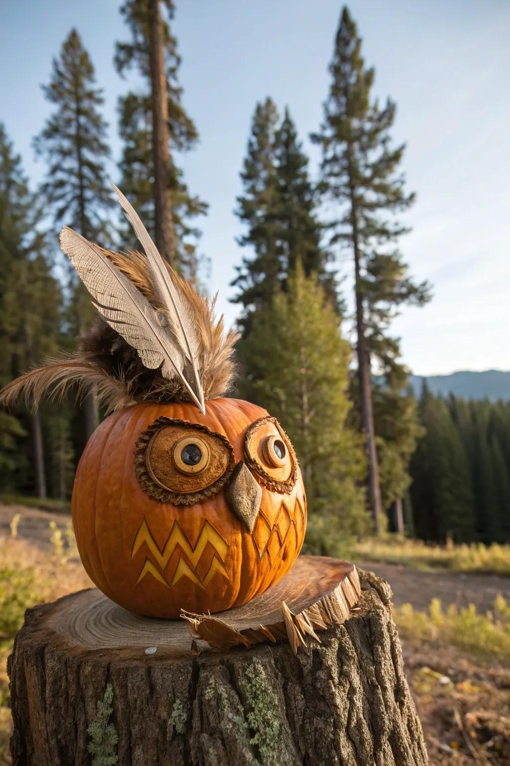 Owl-themed pumpkins bring nocturnal charm to your décor.