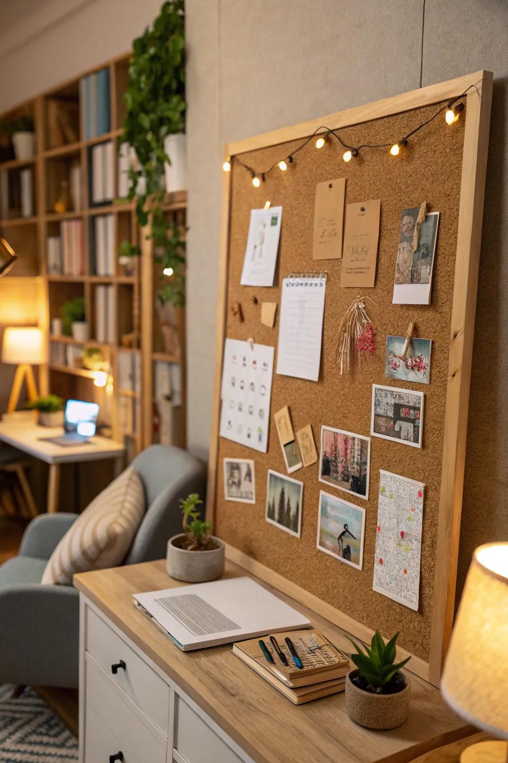 A cork board that reflects personal style and organization