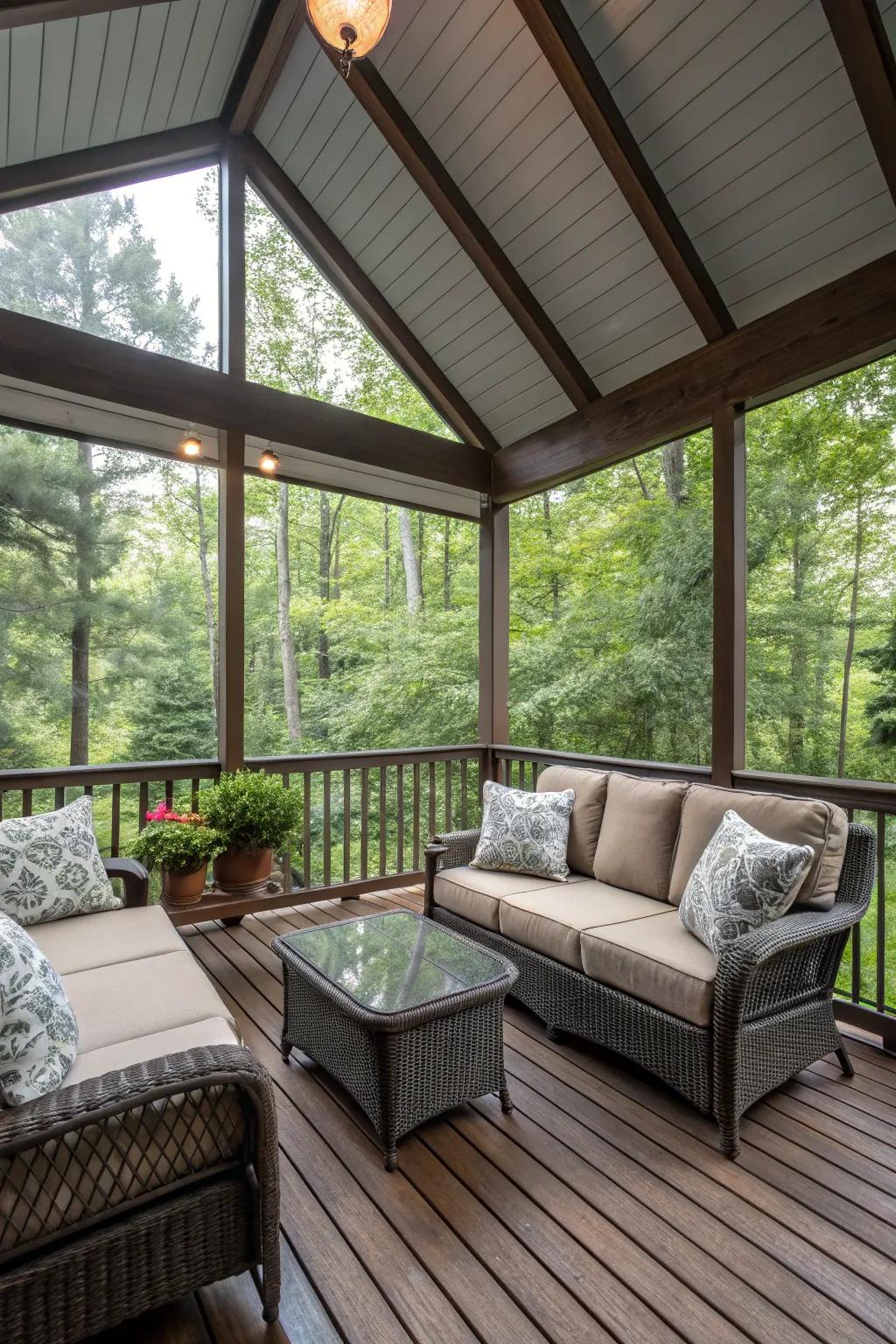 Weather-resistant fabrics keep your porch furniture in top condition.